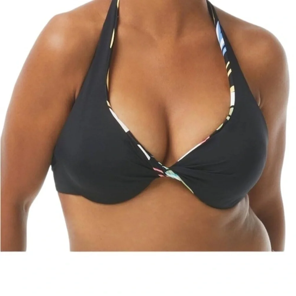 COCO REEF-Verso Convertible Bra Tie-back Cheerful Print &Solid Black Bikini Top